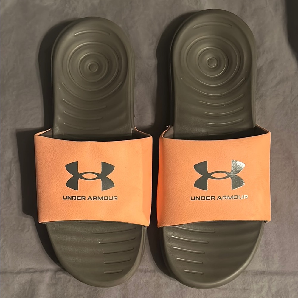Under Armour Gray and Orange Slide Sandals